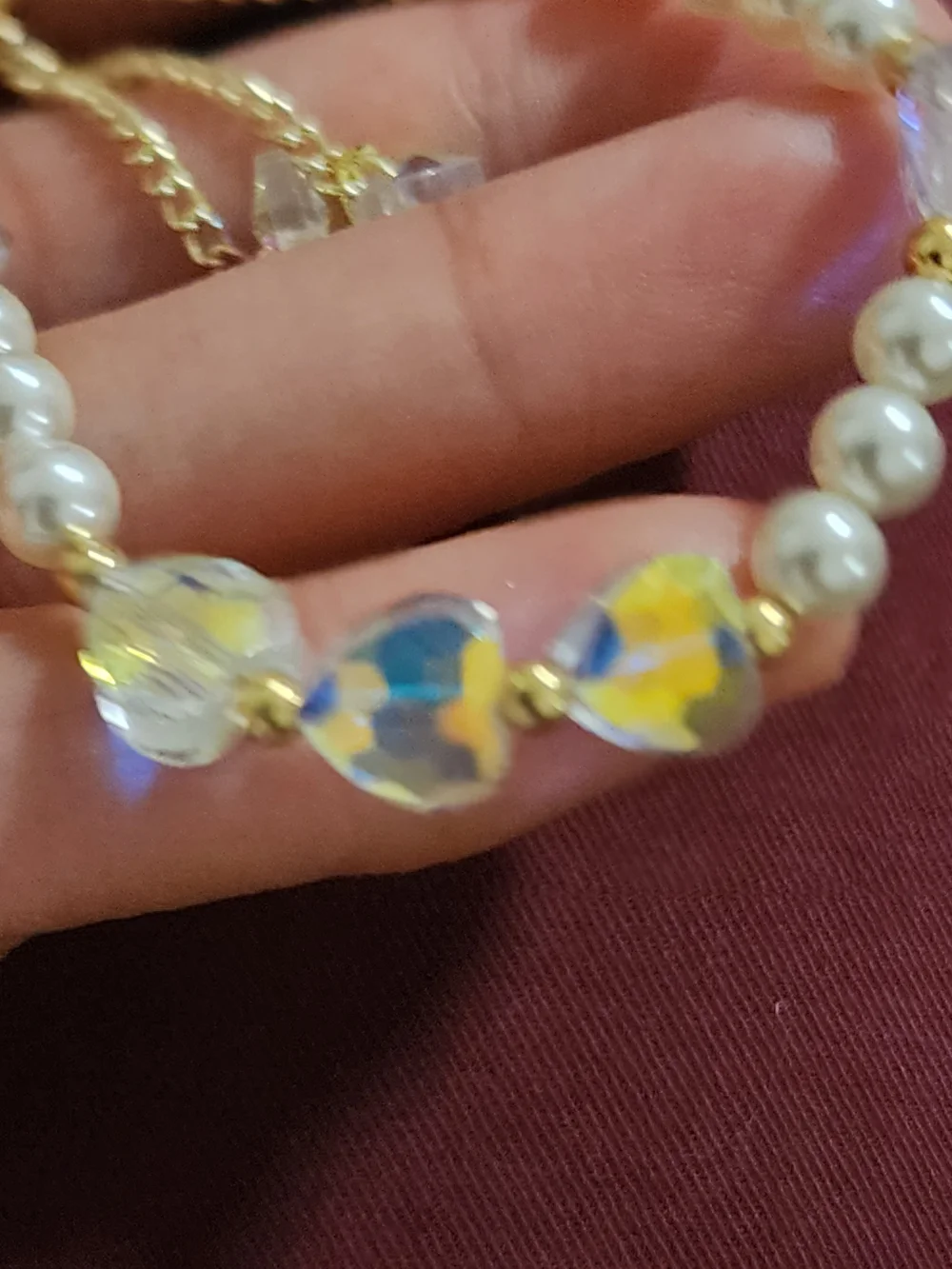 Gold Pearl and Iridescent Crystal Kids Bracelet